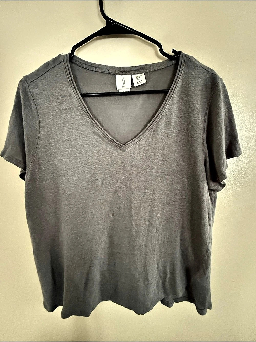 Joie Linen V-Neck Tee in Gray Size XL